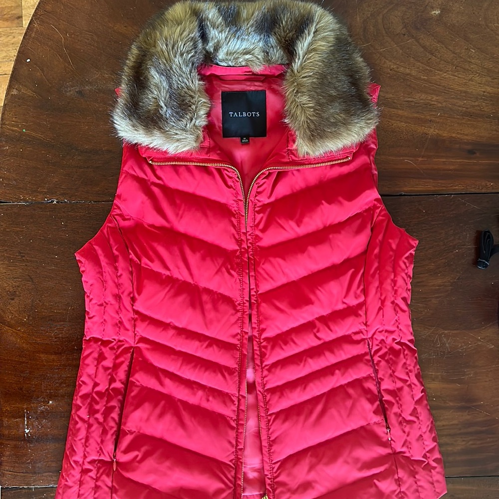 Talbots Red Faux Fur Vest